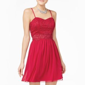 BCX Womens 7 Dark Red Crocheted Lace Formal Dress